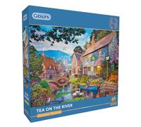 Gibsons Tea on the River 500 Piece Jigsaw Puzzle for Adults Teens Nostalgic Beautiful Colourful Village Countryside Sustainable Jigsaw Puzzle Premium 100% Recycled Board Great Gift | Gibsons Games