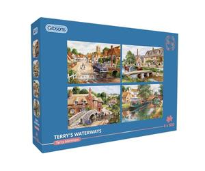Gibsons Terry’s Waterways 4 x 500 Piece Jigsaw Puzzle Set for Adults - Four Countryside Scenes by Terry Harrison - Relaxing British Landscapes - Premium Multi-Box Puzzle Collection