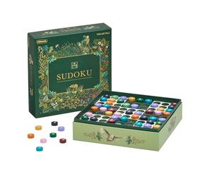 Gibsons The Art File Sudoku Board Game - Luxury Wooden Logic Puzzle with 150 Challenges - 81 Dual-Sided Checkers, Ages 8+ - Premium Green Botanical Design - Brain Teaser Gift for Adults & Kids