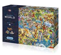 Gibsons Wonderful World 1000 Piece Jigsaw Puzzle for Adults - Illustrated Map of Planet Earth by Maria Rabinky - Colourful World Landmarks Design - Premium Sustainable Puzzle Made in the UK/EU