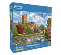 Gibsons Worcester from the River 500 Piece Jigsaw Puzzle for Adults - River Cruise, Nature & Architecture Scene Artwork by Steve Crisp, Premium Sustainable Puzzle Made in the UK/EU - Great Gift