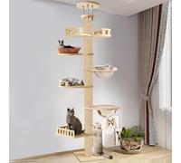 gibxiyza Sturdy Floor to Ceiling Cat Tree 6-Level Adjustable Tower with Hemp Scratching Posts - Multi-Cat Play System with Observation Deck & Space Capsules 1