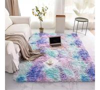 GIBZ Area Rug for Living Room, Tie-Dyed Soft Fluffy Large Carpet Non-Slip, Indoor Home Decor for Kids Nursery Bedroom Bedside, Purple Blue, 60 x 200 cm