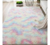 GIBZ Area Rug for Living Room, Tie-Dyed Soft Fluffy Large Carpet Non-Slip, Indoor Home Decor for Kids Nursery Bedroom Bedside, Rainbow, 60 x 200 cm