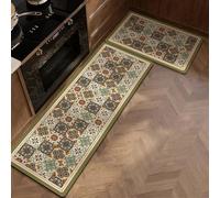 GIBZ Boho Kitchen Rug Set of 2 Cushioned Anti Fatigue Non-Slip Comfort Standing Kitchen Floor Mats for Sink Runner Set Green 40 x 60 cm + 40 x 120 cm