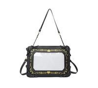 GIBZ Bows Ita Bag with Insert Y2k Pin Display PU Leather Handbag with Adjustable Strap Vintage Tote for Anime Cosplay, Black