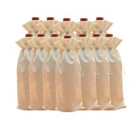 GIBZ Burlap Wine Bags, Bottle Covers with Drawstring, Reusable Portable Single Gift Carrier for Xmas, Birthday, Party, Travel, White