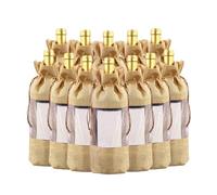 GIBZ Burlap Wine Bags, Christmas Single Bottle Cover with Drawstring, Reusable Gift Bags for Wedding, Birthday, Home Storage, Brown