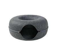 GIBZ Cat Cave Large Felt Cats Donut Tunnel Bed With Zip Detachable Washable Up to 30 Lbs for Kitten Small Animal Black 60x60x30cm