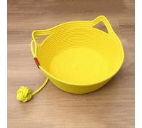 GIBZ Cotton Rope Cat Basket With Toy Ball Tail Indoor Round Woven Bed for Small Dogs Pet Kitten Boho Yellow 30x30x15cm