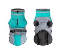 GIBZ Dog Coat with Fleece Lined, Adjustable Windproof Jacket with Reflective Harness, Warm Turtleneck Puffer Vest for Winter, Blue, XL