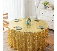 GIBZ Glitter Sequin Round Tablecloth for Party, Decor Table Cover Sparkly, Sheer Mesh Overlay for Wedding Ceremony Birthday, Gold, 274x274cm