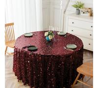 GIBZ Glitter Sequin Round Tablecloth for Party, Decor Table Cover Sparkly, Sheer Mesh Overlay for Wedding Ceremony Birthday, Burgundy, 305x305cm