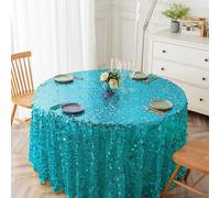 GIBZ Glitter Sequin Round Tablecloth for Party, Decor Table Cover Sparkly, Sheer Mesh Overlay for Wedding Ceremony Birthday, Blue, 330x330cm
