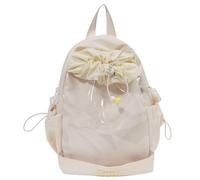 GIBZ Large Capacity Ita Bag with Drawstring Pin Display Backpack with Transparent Plush Pockets for Anime Cosplay, White