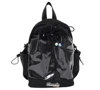 GIBZ Large Capacity Ita Bag with Drawstring Pin Display Backpack with Transparent Plush Pockets for Anime Cosplay, Black