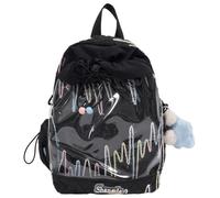 GIBZ Large Capacity Ita Bag with Drawstring Pin Display Backpack with Transparent Plush Pockets for Anime Cosplay, Black Embroidery