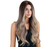GIBZ Long Wavy Wig with Highlights Full Lace Wigs Blonde Brown Ombre Highlights Heat Resistant Wigs for Women Daily Multi-colored 60cm