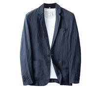 GIBZ Men Blazer Casual Loose Fit Linen Suit Jacket Slit Notch Lapels 1 Button Lightweight Sport Coat with Pocket Blue 2XL