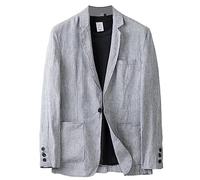 GIBZ Men Blazer Casual Loose Fit Linen Suit Jacket Slit Notch Lapels 1 Button Lightweight Sport Coat with Pocket Grey L