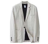 GIBZ Men Blazer Casual Loose Fit Linen Suit Jacket Slit Notch Lapels 1 Button Lightweight Sport Coat with Pocket Beige S