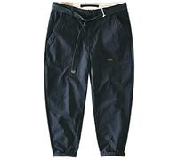 GIBZ Men's Cargo Trousers with Pockets and Belt 100% Cotton Loose Fit Trendy Trousers for Work, Navy Blue, 34