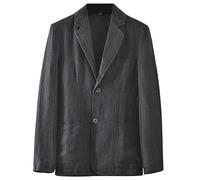 GIBZ Men's Linen Blazer Jacket Two Button Casual Unlined Sport Coat Slim Fit Lightweight, Black, L