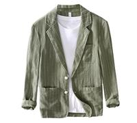 GIBZ Men's Stripe Casual Linen Blazer Jacket Lightweight 2 Button Sport Coat Lapel Suit with Pockets for Summer Spring, Green, S
