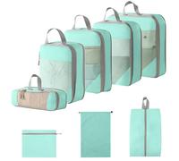 GIBZ Mesh Compression Packing Cubes for Travel with Luggage Organizer Bags Combination for Suitcase, Blue, 8 Set