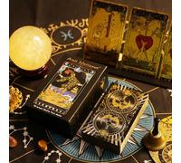 GIBZ Original Glitter Gold Foil Tarot Cards, 78 Pieces Frosted PVC Tarot Deck Set, with Colorful Guide Book & Box for Beginner