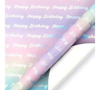 GIBZ Pink Purple Birthday Wrapping Paper Iridescent Colorful Polka Dot Stars Gift Wrapping Paper for Baby Shower Happy birthday 43 x 300 cm