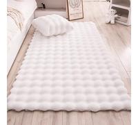 GIBZ Rectangle Area Rug Imitation Rabbit Fur Soft Carpet Bubble Velvet Warm Solid Indoor Rugs for Bedroom Living Room White 40x120cm