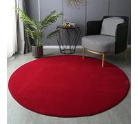 GIBZ Round Area Rug Coral Velvet Soft Thick Carpet Solid Non Slip Mat Memory Foam Pad for Nursery Living Room Bedroom, Red, 5'3''