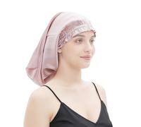 GIBZ Ruffled Satin Bonnet Long Hair Solid Silk Bonnets for Sleeping Curly Hair Sleep Cap with Elastic Band Dark Pink 52-63cm