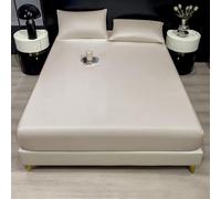 GIBZ Satin Fitted Sheet 3 Piece with Elastic Corner Straps and Deep Pocket, Soft Silky Luxury Bed Sheets & 2 Pillowcases, Beige, California King