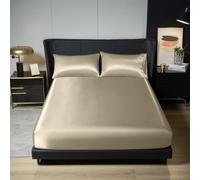 GIBZ Satin Sheets 3 pcs, Luxury Silk Bedding Set with Deep Pocket, Cooling Smooth and Soft Fitted Sheet with 2 Pillowcases, Khaki, Super King