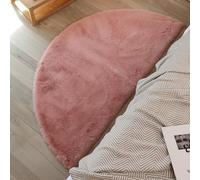 GIBZ Semicircle Plush Area Rugs Indoor, Soft Thick Shaggy Pad Non Slip, High Pile Faux Fur Mat for Bedroom Entrance, Dark Pink, 80x120cm