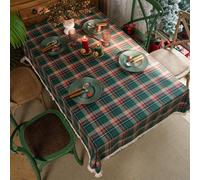 GIBZ Tartan Plaid Christmas Dining Tablecloth, Classic Rectangle Xmas Table Cover, Vintage Home Decor with Tassels for Party, Green, 140x260cm