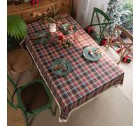 GIBZ Tartan Plaid Christmas Dining Tablecloth, Classic Rectangle Xmas Table Cover, Vintage Home Decor with Tassels for Party, Brown, 140x140cm