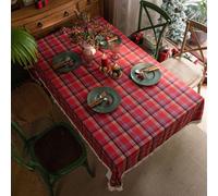 GIBZ Tartan Plaid Christmas Dining Tablecloth, Classic Rectangle Xmas Table Cover, Vintage Home Decor with Tassels for Party, Red, 140x160cm
