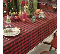GIBZ Tartan Plaid Christmas Tablecloth with Tassels, Classic Rectangle Xmas Table Cover, Vintage Home Decor for Dining, 140x200cm