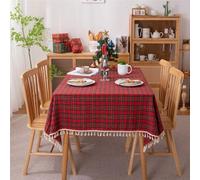 GIBZ Tartan Plaid Christmas Tablecloth with Tassels, Classic Rectangle Xmas Table Cover, Vintage Home Decor for Dining, 140x260cm