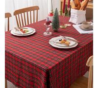 GIBZ Tartan Plaid Christmas Tablecloth with Tassels, Classic Rectangle Xmas Table Cover, Vintage Home Decor for Dining, 60x60cm