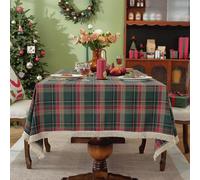 GIBZ Tartan Plaid Christmas Tablecloth with Tassels, Classic Rectangle Xmas Table Cover, Vintage Home Decor for Dining, 140x160cm
