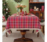GIBZ Tartan Plaid Christmas Tablecloth with Tassels, Classic Rectangle Xmas Table Cover, Vintage Home Decor for Dining, 140x200cm