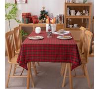 GIBZ Tartan Plaid Christmas Tablecloth with Tassels, Classic Rectangle Xmas Table Cover, Vintage Home Decor for Dining, 140x220cm