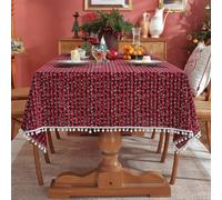 GIBZ Tartan Plaid Christmas Tablecloth with Tassels, Classic Rectangle Xmas Table Cover, Vintage Home Decor for Dining, 140x160cm