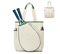 GIBZ Tennis Bag for Women, Quilted Rackets Backpack & Tote Waterproof, Large Lightweight Bags Holds for Pickleball, Badminton, Beige
