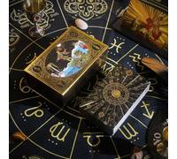 GIBZ Vintage Original Design Tarot Cards, 78 Pieces Black Gold Foil Tarot Deck Set, with Guide Book and Luxury Box for Beginner