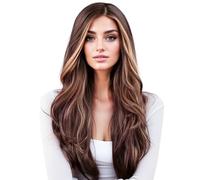 GIBZ Wavy Wig Brown Long Wigs with Highlights 26 Inch Synthetic Heat Resistant for Women Girls Daily Brown 66cm